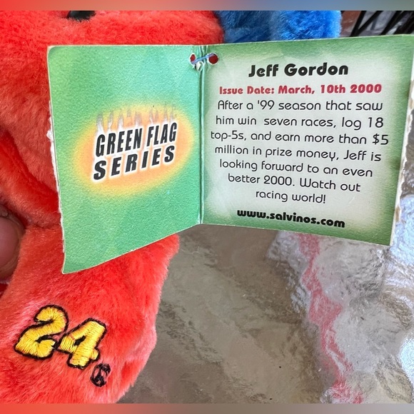 2000 JEFF GORDON 24 NASCAR Team Salvino Racing Orange Bean (y) Bear Plush - Picture 5 of 7
